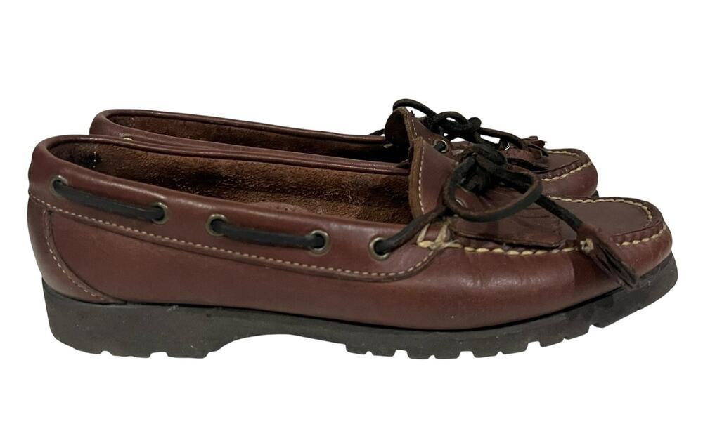 COLE HAAN Womens KILTIE LOAFER Cognac Brown Leather Bow Tassels Slip On Sz 8.5B